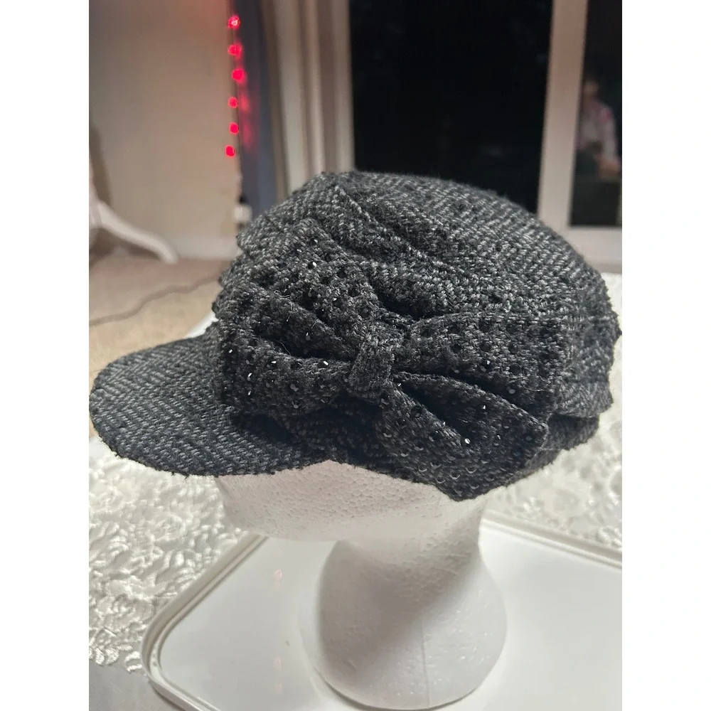 Y2K Wool Blend Newsboy Cap Bow Cadet Military 2000s Fall Preppy Chic Hat